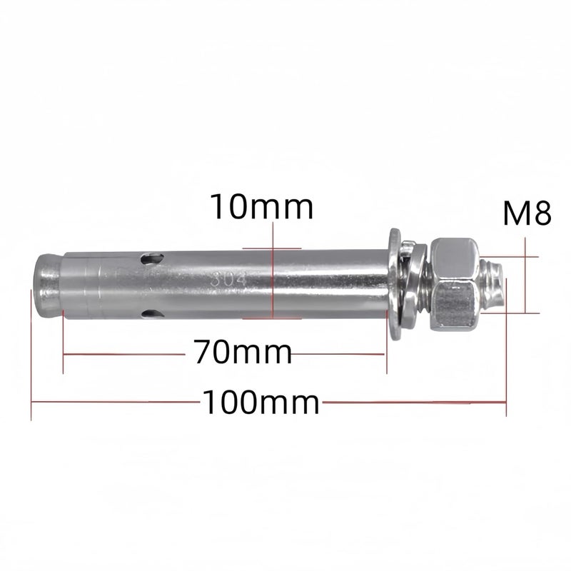NACX M8 x 100mm External Hex Expansion Bolts Screw Sleeve Anchors, 304 Stainless Steel, 4Pcs - Image 2